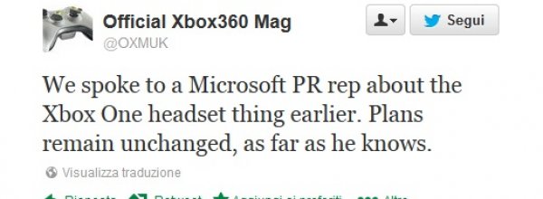 Microsoft smentisce: niente headset con Xbox One